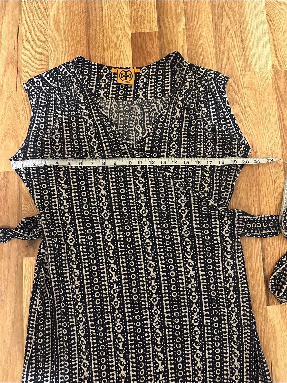 Tory Burch Navy and White Printed Wrap Dress Size L